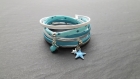 Bracelet cuir et biais coton " stella blue " agate 