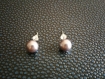 Boucles d'oreilles puces boules - perles mauves argentées - acier inoxydable - 8mm 