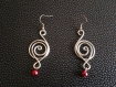 Boucles d'oreilles spirales boucles aluminium argent et perle en verre nacrée 