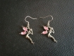 Boucles d'oreilles fées roses métal argent et strass 