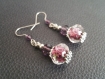 Boucles d'oreilles cristal amethyste et perles lampwork fleurs roses à facettes 