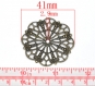 Estampe connecteur filigrane fleur ajouré bronze 41mm diamètre 