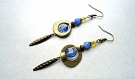 Parure élégante bleue , jaune & bronze- collier plastron et boucles d'oreilles assorties 
