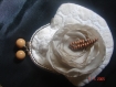 Porte monnaie en tissu de lin matelassé beige et blanc grosse fleur fait main 