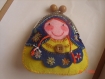Porte monnaie matriochka poupée russe fait main en feutrine tissu bleu foncé et jaune 