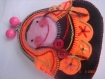 Porte monnaie matriochka poupée russe fait main en feutrine tissu orange et noir 