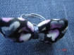 Bague noeud papillon en tissu jersey fleuri faite main 4,5cmx3cm noir gris mauve et blanc 