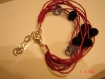 1 bracelet en cordon ciré rouge pour femme perles de verre bleues et noires neuf 