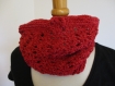 Col/ snood au crochet fil chenille rouge 100% acrylique 