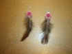 Boucles d'oreilles "les faisannes en fuschia" plume de faisan et véritable nacre 