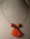 Collier tour de cou perles et pompon orange 