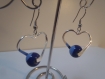 Boucles d'oreilles coeur perles de verre bleues 