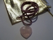 Collier cordon suedine et coeur en quartz rose 