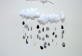 Mobile bebe gouttes de pluie et nuages- fait main 