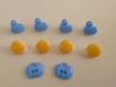 Lot boutons fantaisie assortiment bleu et jaune lot de 10 