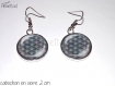 Boucle d'oreille* cabochon en verre 2 cm * washi,motif géométrique japonais 