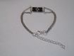 Bracelet graphique losange,ethnique , perle de verre miyuki delica, argenté et noir 