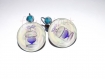 Boucle d'oreille cabochon en verre 20 mm ,coeur en cage , perle cristal bleu 