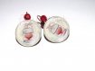 Boucle d'oreille cabochon en verre 20 mm ,coeur en cage , perle cristal rouge 