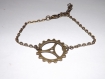 Bracelet fin métal bronze, steampunk, engrenage 