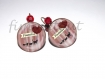 Boucle d'oreille cabochon en verre 20 mm ,chat ,famille, perle cristal rouge 