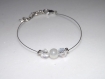 Bracelet mariage ou soirée, perle verre blanche et perle cristal transparente à reflets 