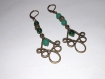 Bijou de créateur boucle d'oreille pendante ,coloris bronze,"blandine" ton vert à contraste 
