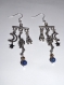 Bijou de créateur boucle d'oreille coloris argenté, "balade nocturne au trocadero" perle lapis lazuli,hematite 