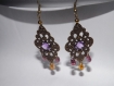 Bijou de créateur boucle d'oreille coloris bronze, orientale perle goutte en verre violet orange 