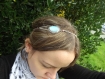 Jolie headband bijoux de cheveux, accessoire vintage, "sky blue " cabochon en verre rose pailleté, perle jade rose 