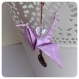 Boucles d'oreilles cuivré grue origami parme à fleur 