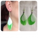 Boucles d'oreilles plumes et facette vert et blanc 