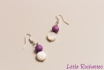(crochets argent 925) boucles d'oreille percées violettes et blanches 