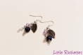 (crochets argent 925) paire de boucles d'oreilles feuille, perles bleu et violette 