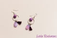(crochets argent 925) boucles d'oreilles perle en bois et pompon violet 
