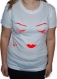 Tee-shirt blanc femme, manches courtes, 100 % coton, imprimé "visage femme" 
