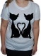 Tee shirt femme blanc, manches courtes, 100 % coton, imprimé "silhouette chats" 