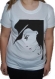 Tee-shirt femme blanc, manche courtes, 100 % coton, imprimé "ombre visage femme chapeau" 