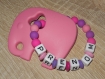 Hochet spécial dentition, prénom au choix, modèle elephant rose baby - fuschia - violet 