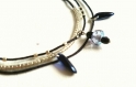 Bracelet triple en fil nylon tressé noir, perles miyuki argent et perles swarovski 