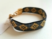 Bracelet en perles miyuki tressées, motif losange, noir et doré 