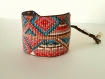 Modèle gizeh - bracelet manchette tressé main en perles miyuki cuivre, rouge et bleu 