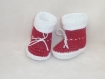 Chausson bébé au crochet bottes rouge revers blanc 