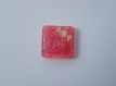 Bouton carré "paillettes roses & bonbon rayé rose et vert anis" - moyen format 