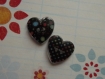 Bouton "coeur à motifs ronds multicolores / fond noir" - petit format