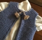 Gilet de berger pure laine. 3/4 ans. tricoté main. gilet sans manche, pull bleu clair. 
