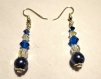 Boucles d'oreilles perles bleues et transparentes 