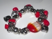 Bracelet perles rouges et argentées 
