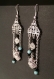 Boucles d'oreilles argentées hibou perles noires et turquoises 