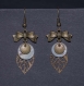 Boucles d'oreilles bronze noeud, feuille, nacre 